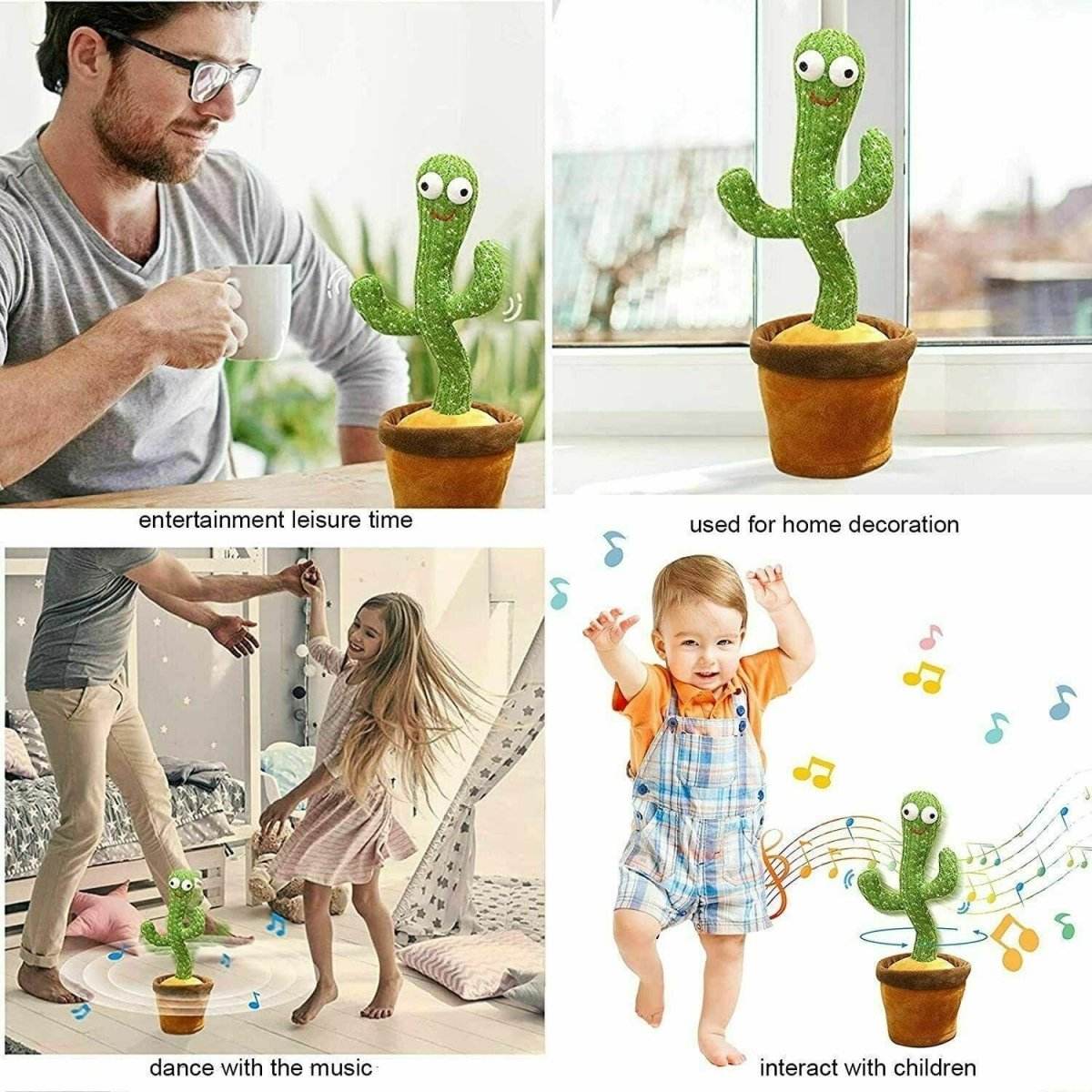 Interactive dancing cactus plush toy repeating talking with music for kids and home decor