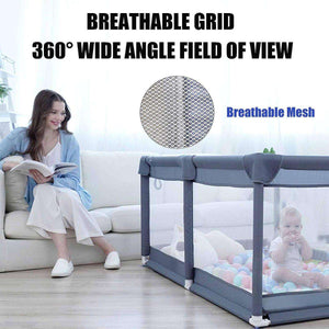 Toddly Explorer Max baby playpen with breathable mesh and 360-degree wide-angle view, spacious safe play area for children.