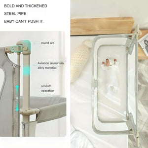 Toddly NightNest bedside rail with aluminium frame and mesh guard keeping baby safe and secure in bed