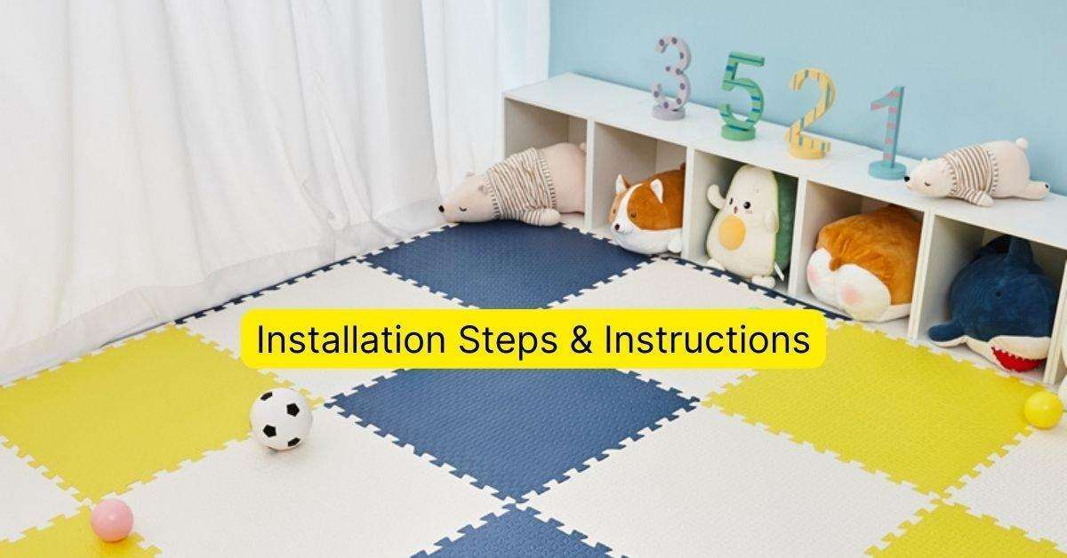 Baby play mat pieces arranged for easy installation