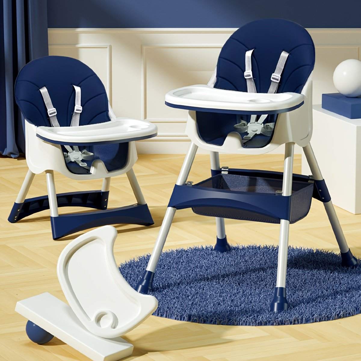 Toddly Flexigrow baby high chair installation steps with parts and assembly