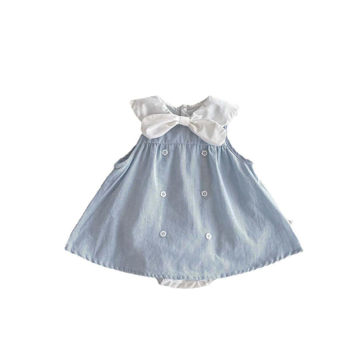 Feather & Fawn Bow-Collar Striped Baby Dress Romper
