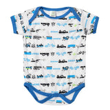 Feather & Fawn Hopscotch Short Sleeve Baby Bodysuit | Sailboat Blue or Bear at Sea Print (6-9 M)