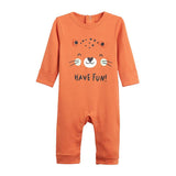 Feather & Fawn Long Sleeve Animal Print Baby Romper | Hello Bunny, Let’s Play Bear, or Have Fun Leopard (9–12 M)