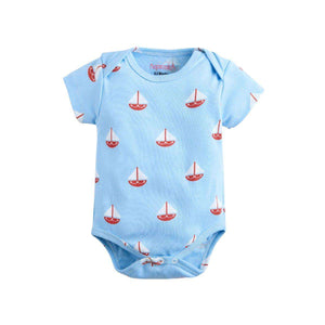 Feather & Fawn Hopscotch short sleeve baby bodysuit with nautical prints