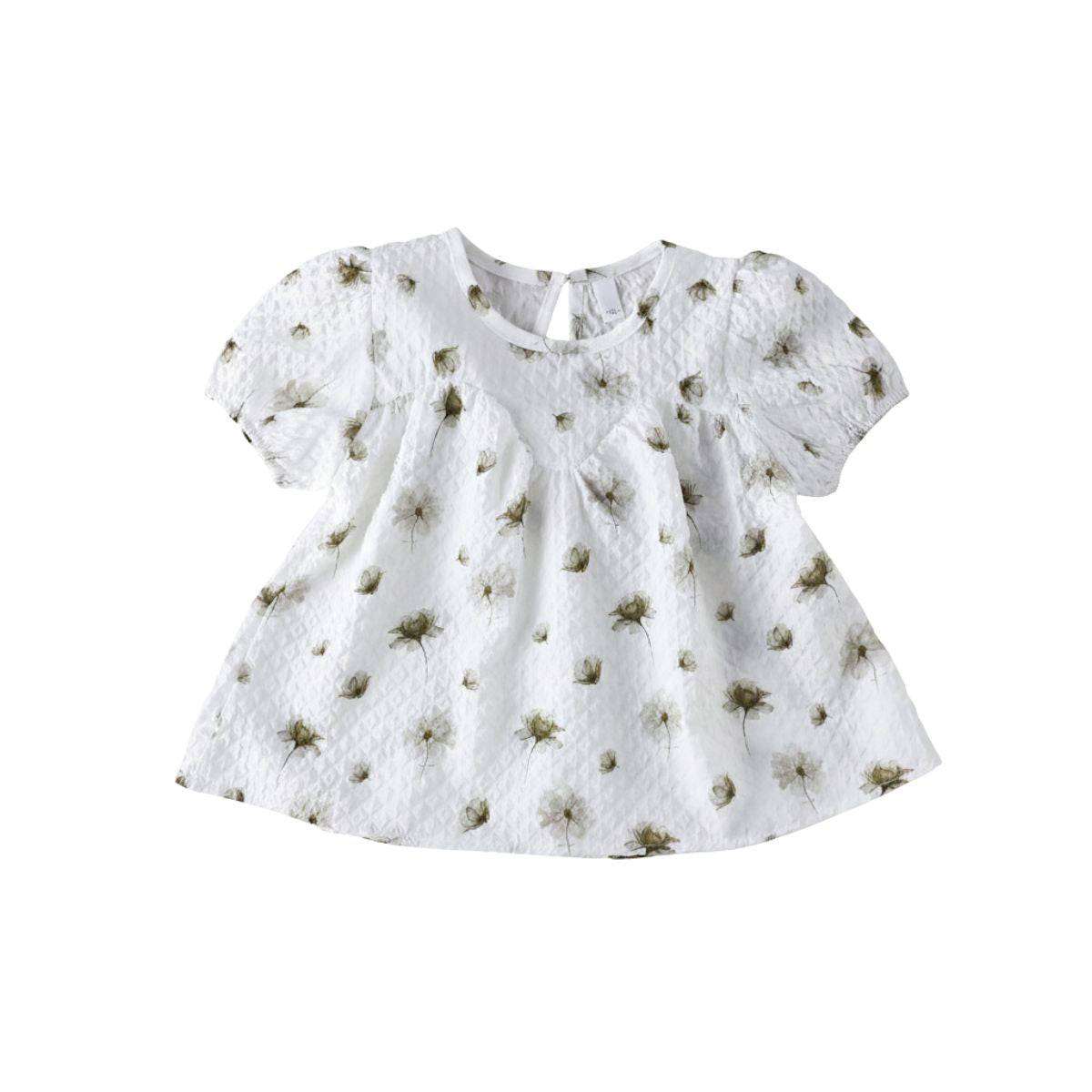 Feather & Fawn vintage floral cotton baby tunic with puff sleeves