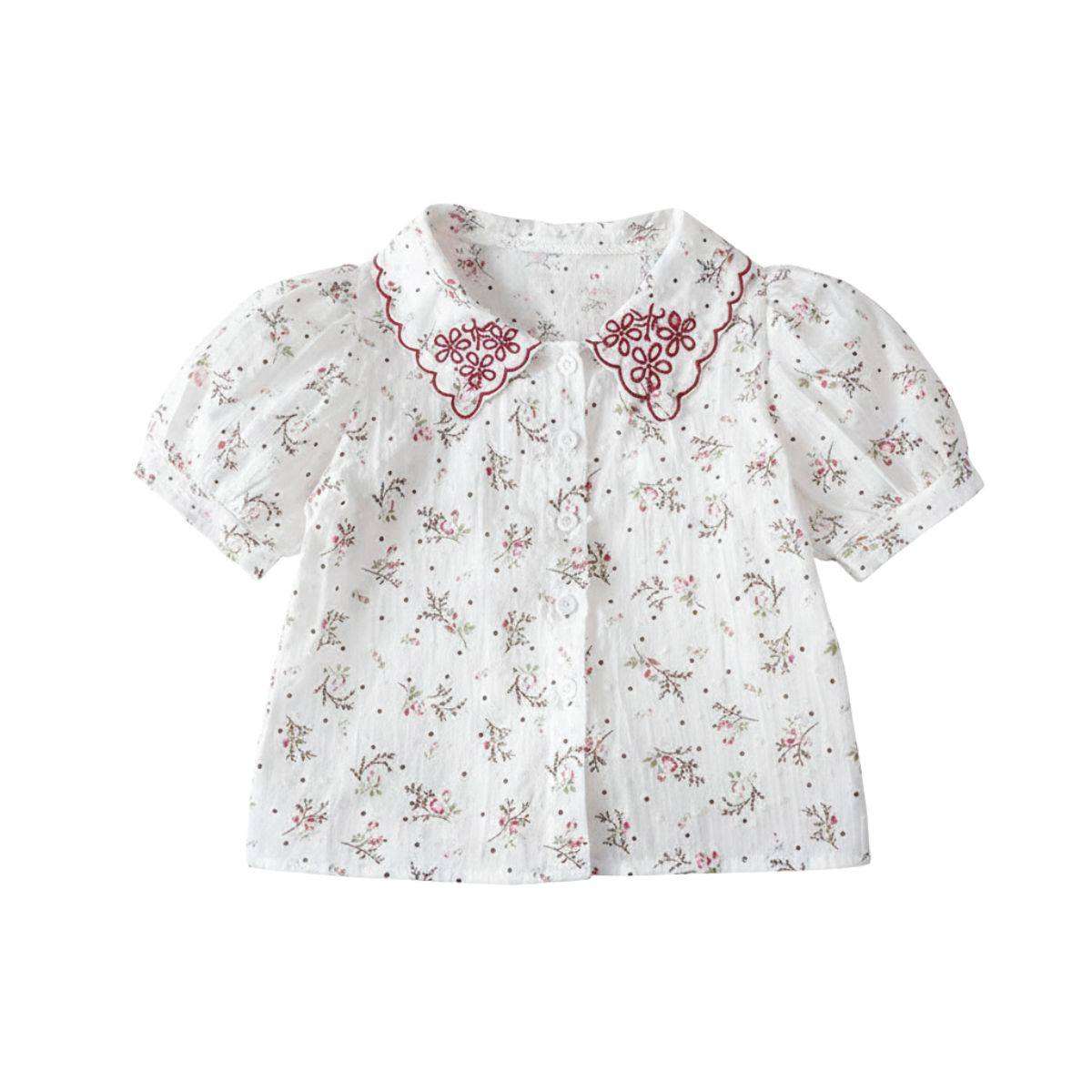 Feather & Fawn vintage floral cotton baby tunic with puff sleeves