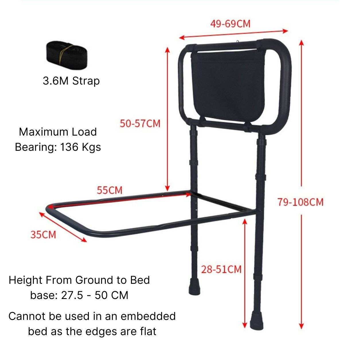 MaterniCare RiseEase adjustable bed rails for elderly with padded handle and storage pockets