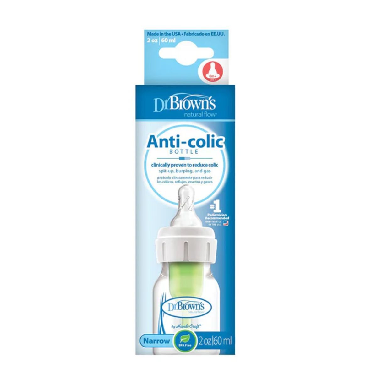 Dr. Brown'sDr Brown's Options+ Anti Colic Narrow Neck Bottle with Level 1 Teat, 60mlBaby Bottle - Babies Mart Australia