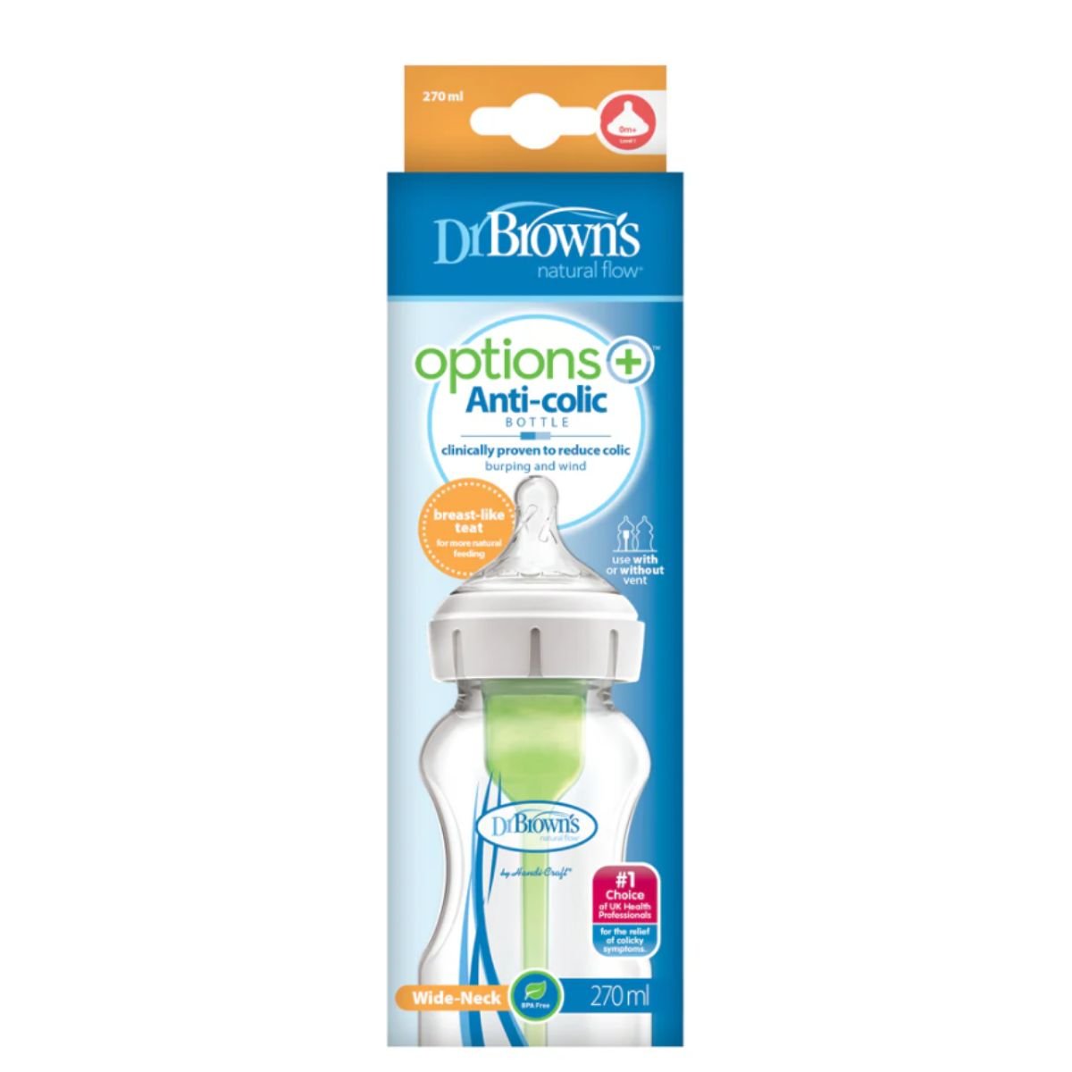 Dr. Brown'sDr Brown's Options+ Anti Colic Wide Neck Bottle with Level 1 Teat, 270mlBaby Bottle - Babies Mart Australia