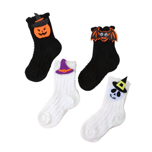 Feather & Fawn 3D Halloween Cartoon Socks for Toddlers | Pumpkin, Bat, Witch Hat & Skeleton Halloween