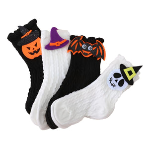 Feather & Fawn 3D Halloween Cartoon Socks for Toddlers | Pumpkin, Bat, Witch Hat & Skeleton Halloween