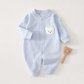 Feather & Fawn all-season baby romper in 183 GSM cotton with full front snaps