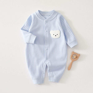 Feather & Fawn all-season baby romper in 183 GSM cotton with full front snaps