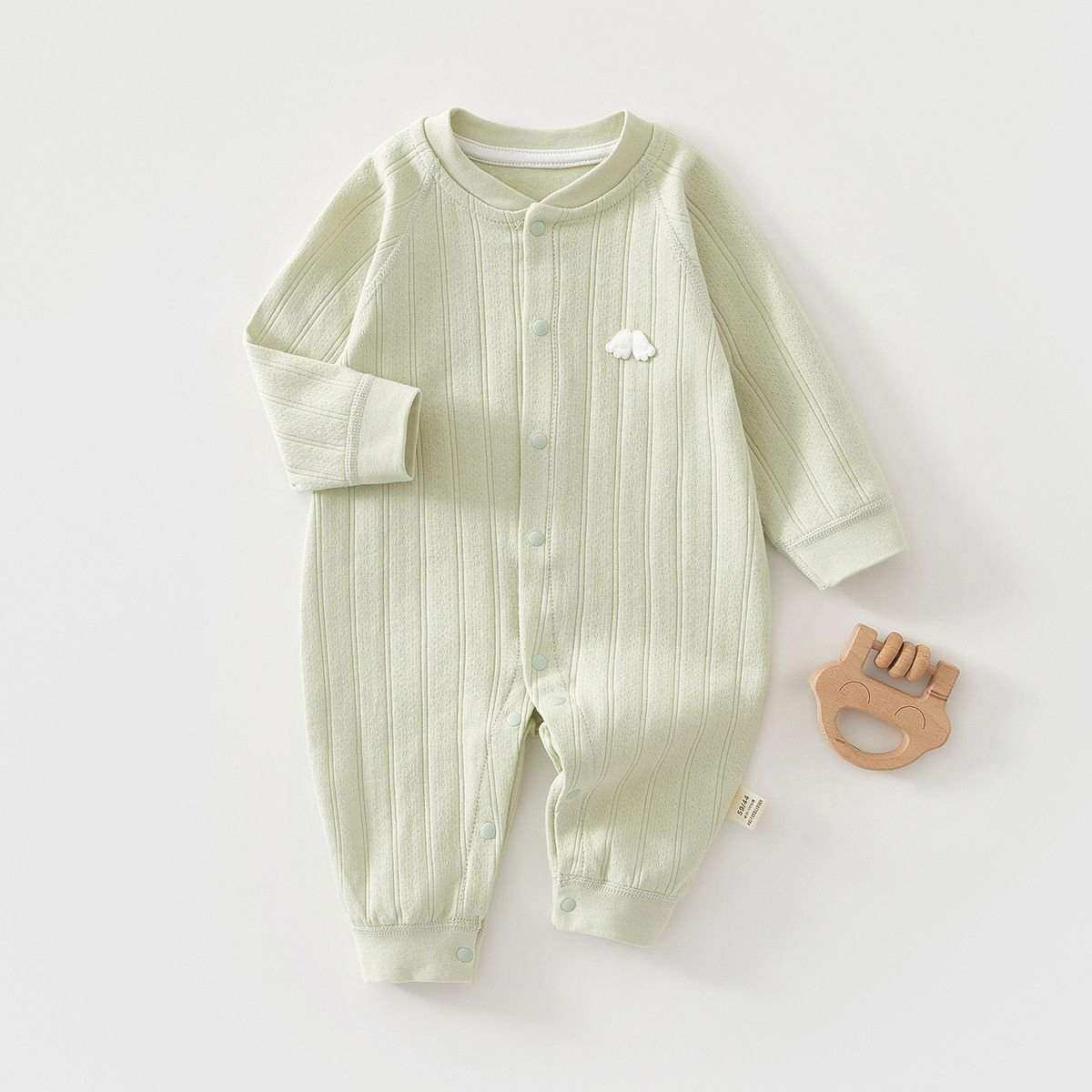 Feather & Fawn all-season baby romper in mid-weight cotton with full front snaps