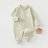 Feather & Fawn all-season baby romper in mid-weight cotton with full front snaps