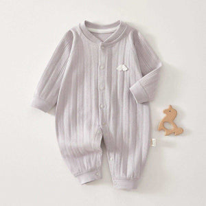 Feather and Fawn all-season baby romper in mid-weight cotton with full front snaps