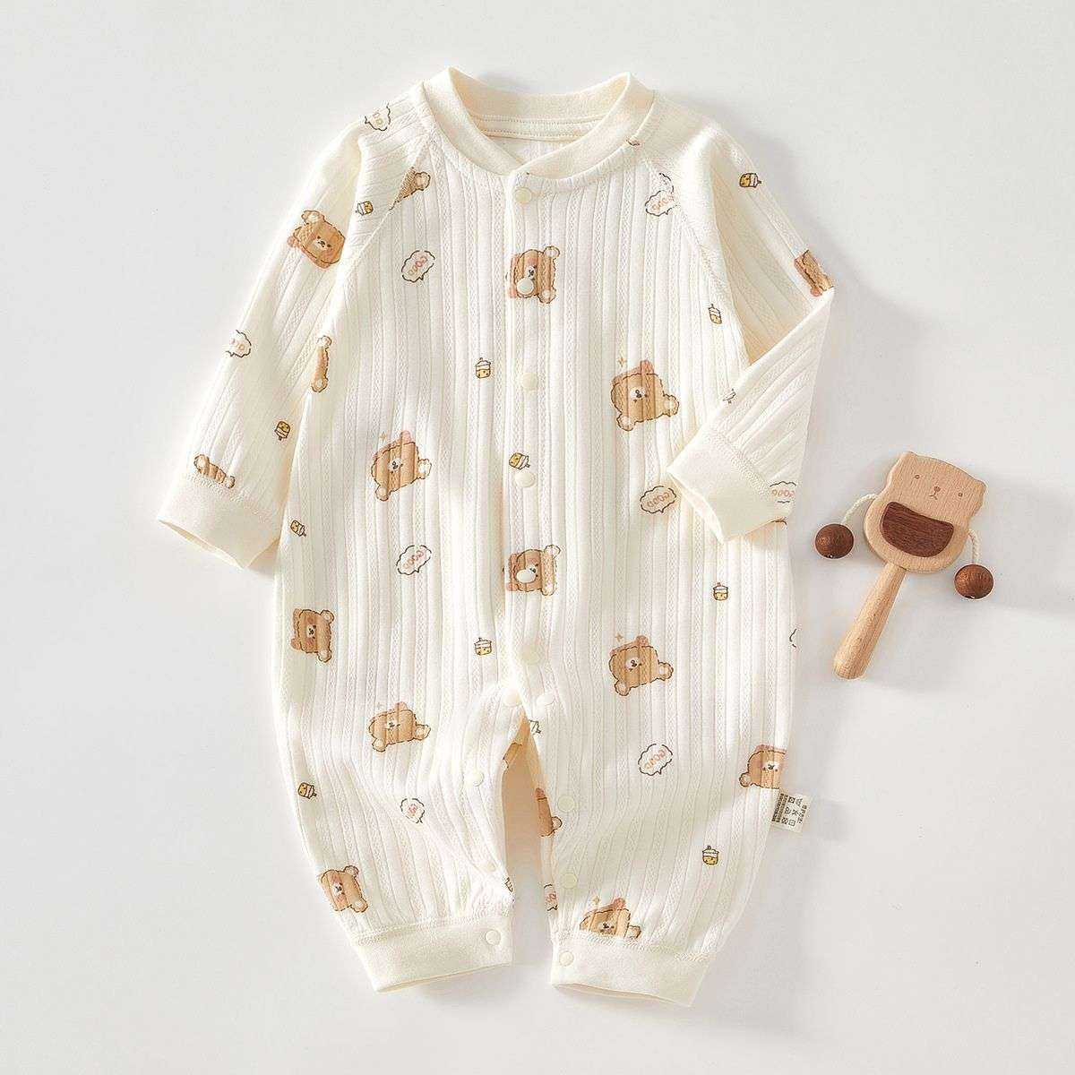 Feather & Fawn all-season baby romper in cotton with full front snaps