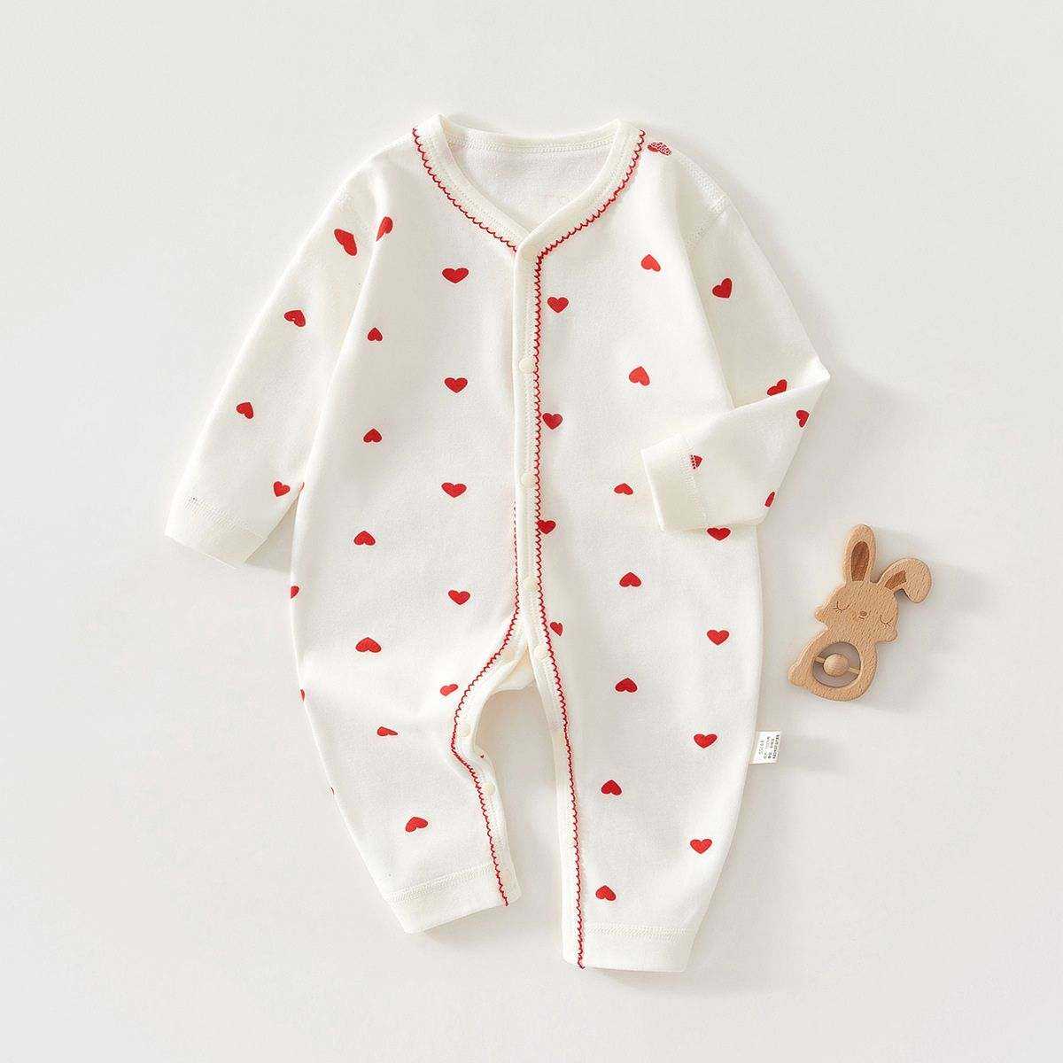 Feather & Fawn all-season cotton baby romper with long sleeves and full front snaps