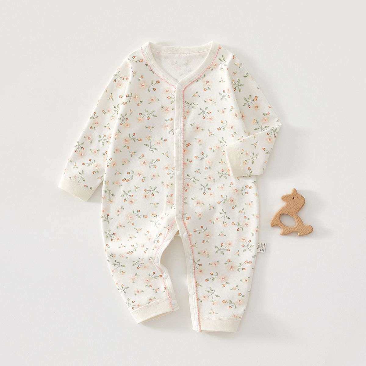 Feather & Fawn all-season cotton baby romper with full front snaps