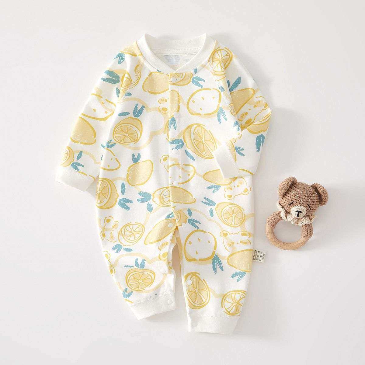 Feather & Fawn all-season baby romper in cotton with full front snaps