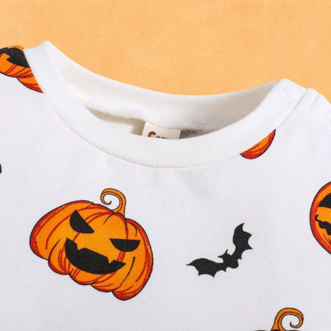 Feather & Fawn Baby Boy Halloween Bodysuit | Cartoon Pumpkin Print Long Sleeve Romper (Newborn to 3 Years) Halloween