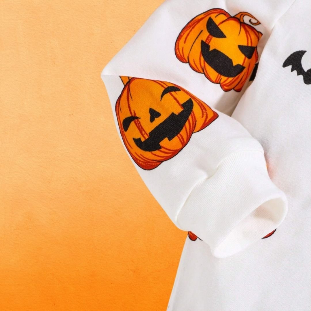 Feather & Fawn Baby Boy Halloween Bodysuit | Cartoon Pumpkin Print Long Sleeve Romper (Newborn to 3 Years) Halloween