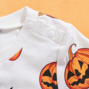 Feather & Fawn Baby Boy Halloween Bodysuit | Cartoon Pumpkin Print Long Sleeve Romper (Newborn to 3 Years) Halloween