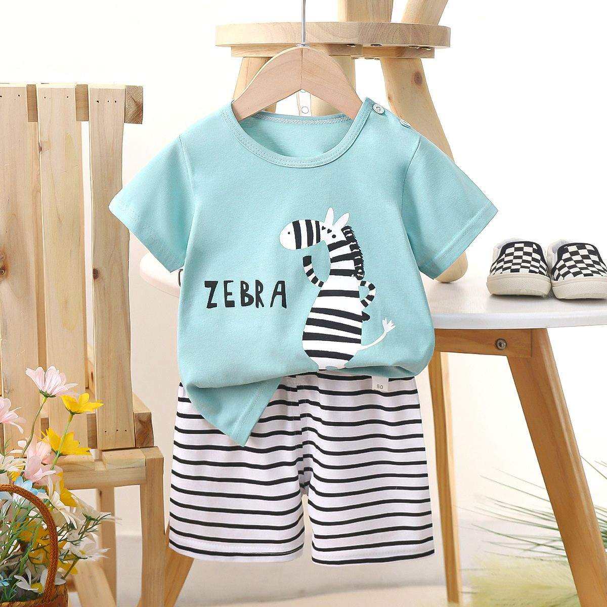 Feather & Fawn BreezePlay cotton baby tee and shorts set with shoulder snaps