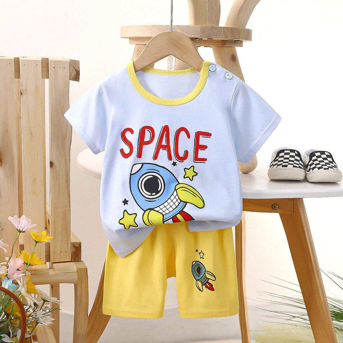 Feather & Fawn BreezePlay baby tee and shorts set with character print