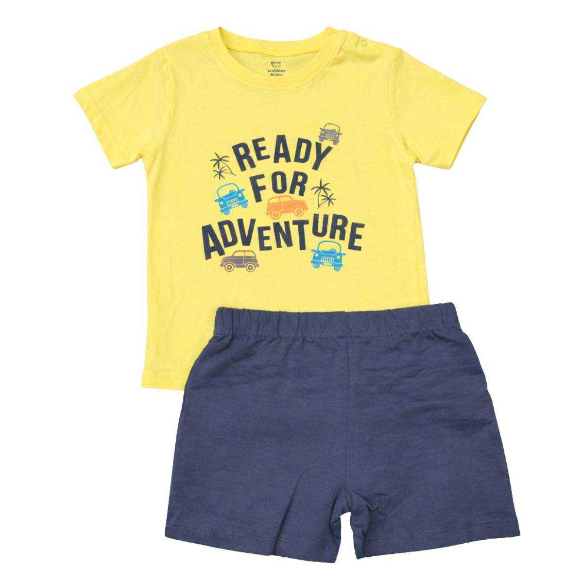 Feather & Fawn cotton baby clothes tee and shorts set with snap shoulder
