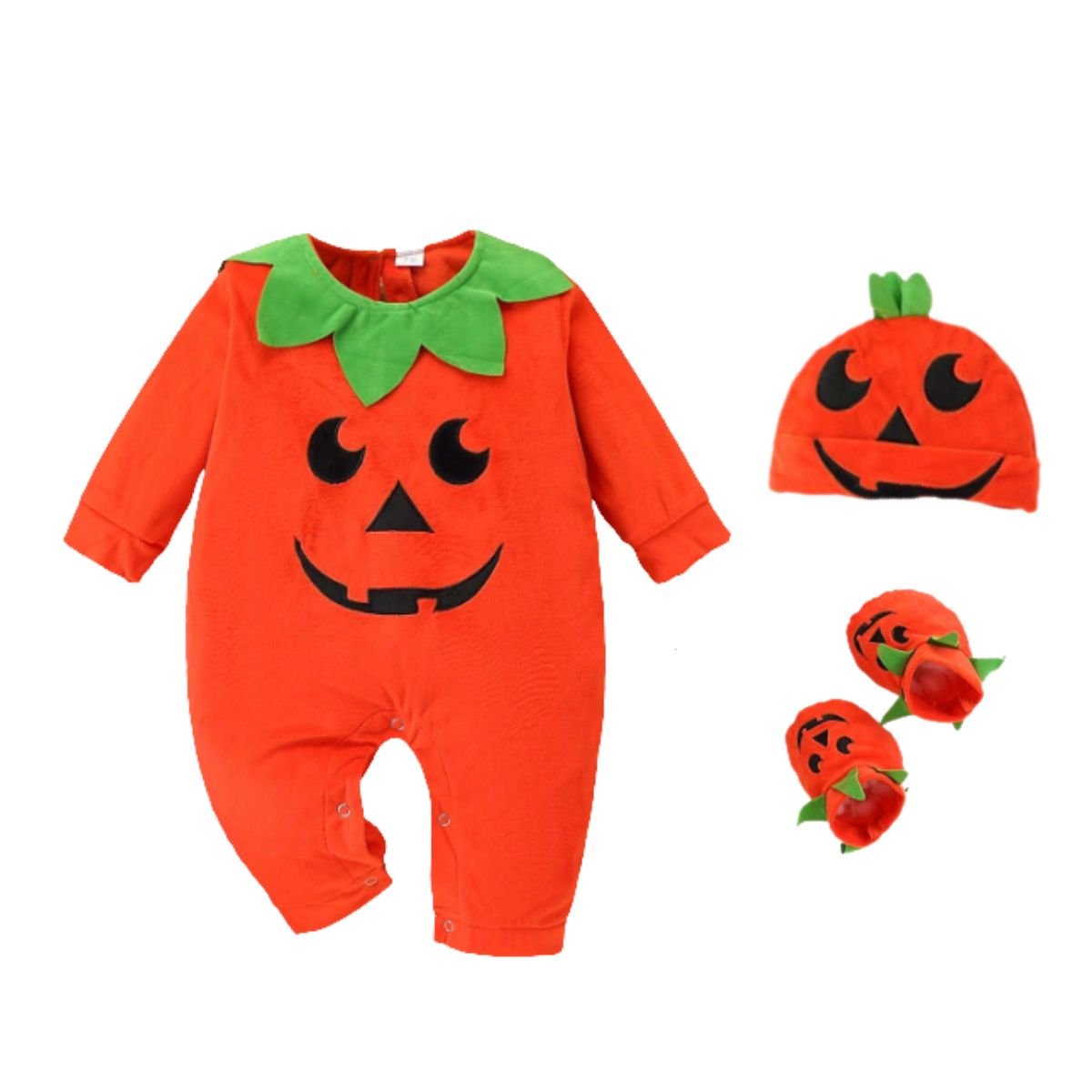 Feather & Fawn Baby Pumpkin 3 - Piece Set | Long Sleeve Romper, Hat & Pants Halloween
