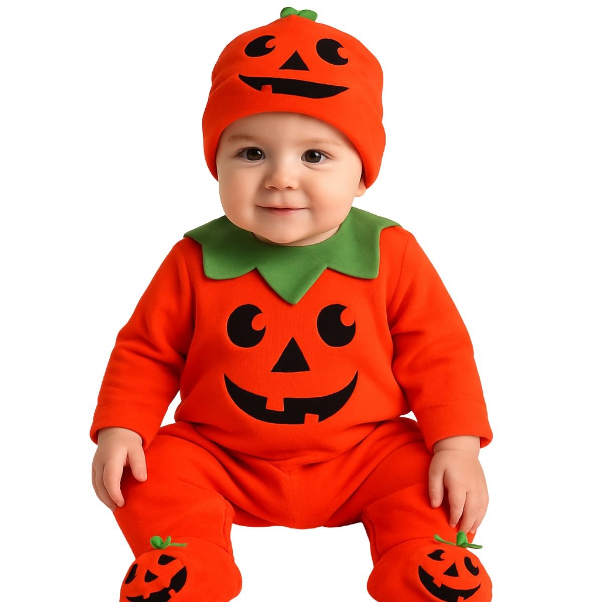Feather & Fawn Baby Pumpkin 3 - Piece Set | Long Sleeve Romper, Hat & Pants Halloween