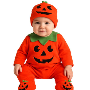 Feather & Fawn Baby Pumpkin 3 - Piece Set | Long Sleeve Romper, Hat & Pants Halloween