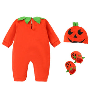 Feather & Fawn Baby Pumpkin 3 - Piece Set | Long Sleeve Romper, Hat & Pants Halloween