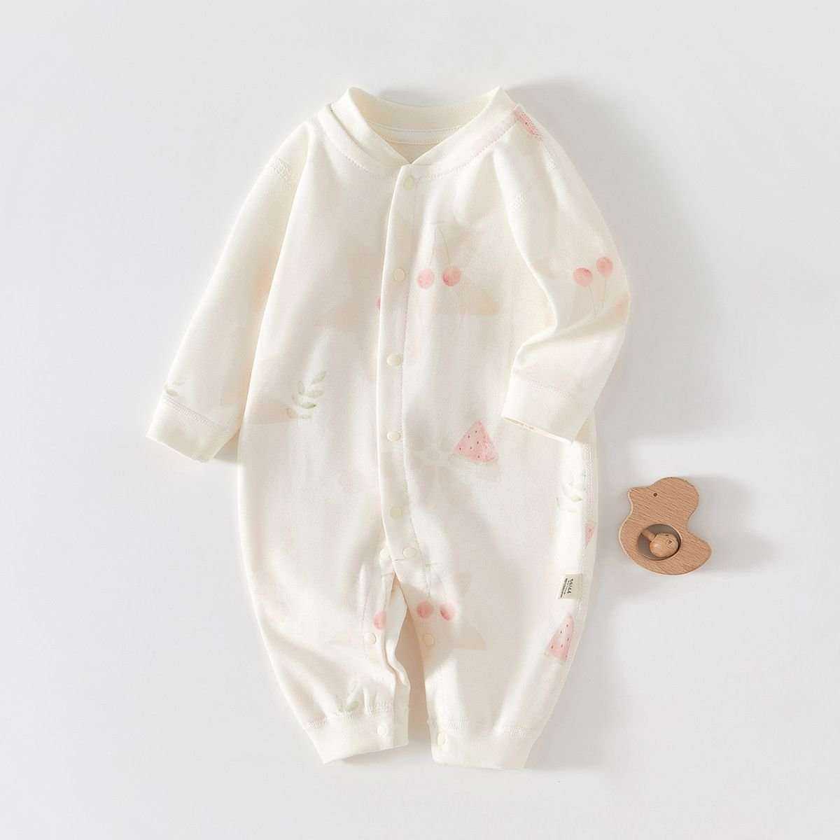 Feather & Fawn mid-weight cotton baby romper with full front snaps
