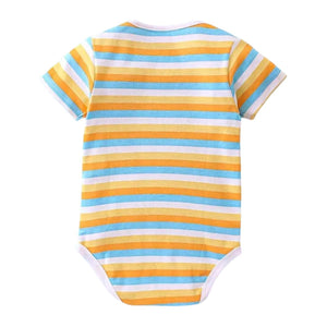 Feather & Fawn Babyhug Cotton Knit Half - Sleeve Baby Onesie | Safari Joy Ride, Jungle Animals, or Striped Baby Clothes