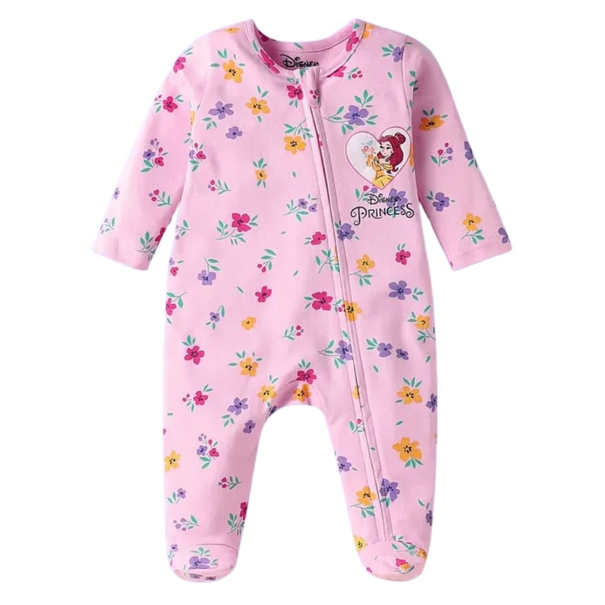 Feather & Fawn Babyhug Disney Cotton Knit Footed Sleepsuit | Princess Edition Baby Clothes