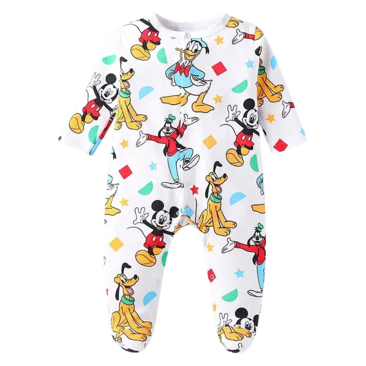 Feather & Fawn Babyhug Disney Full - Sleeve Baby Sleep Suit | Mickey, Donald, or Rainbow Stripes Baby Clothes