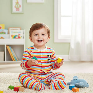 Feather & Fawn Babyhug Disney Full - Sleeve Baby Sleep Suit | Mickey, Donald, or Rainbow Stripes Baby Clothes