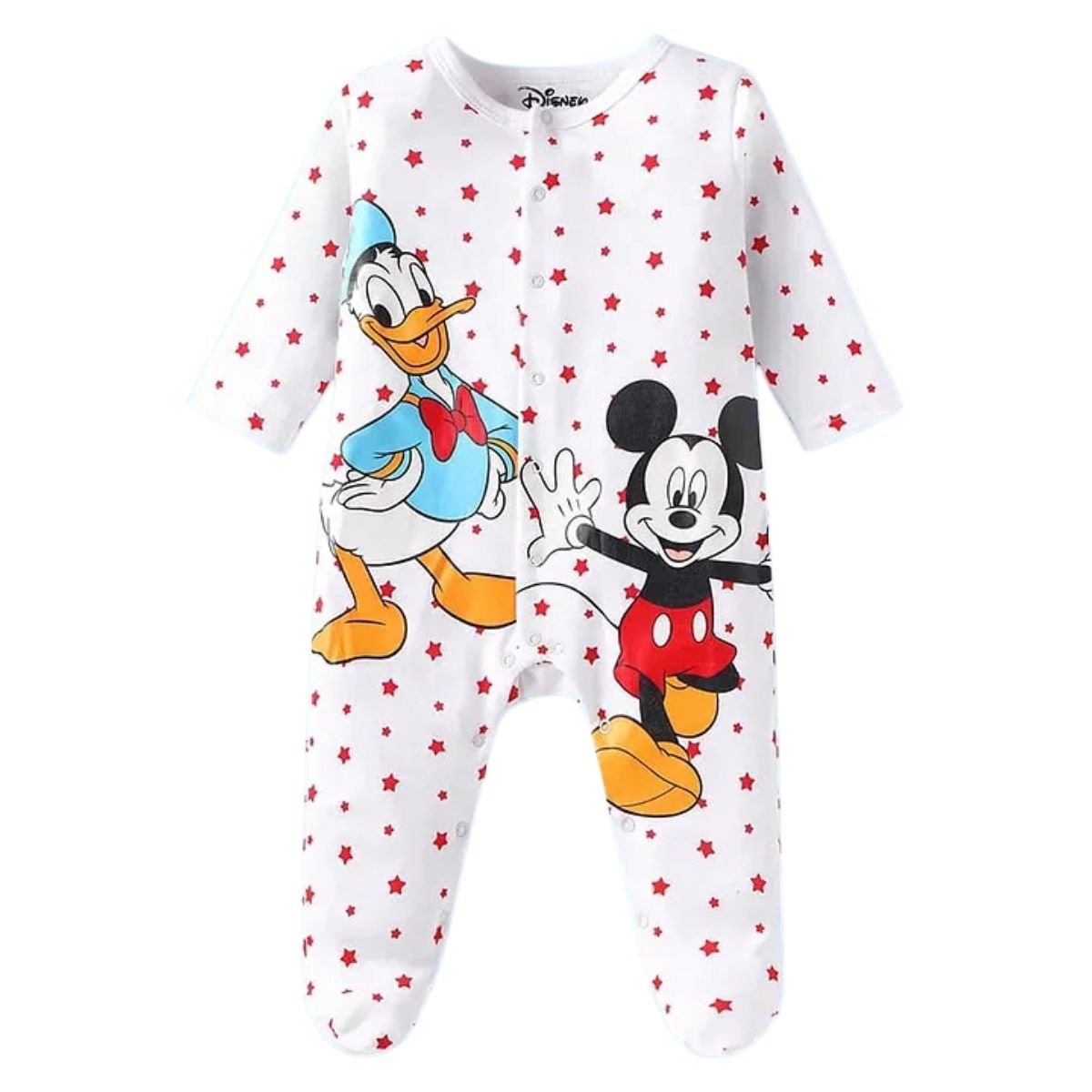 Feather & Fawn Babyhug Disney Full - Sleeve Baby Sleep Suit | Mickey, Donald, or Rainbow Stripes Baby Clothes