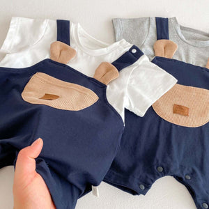 Feather & Fawn Bear Pocket Navy Romper Baby Clothes