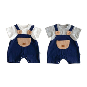 Feather & Fawn Bear Pocket Navy Romper Baby Clothes
