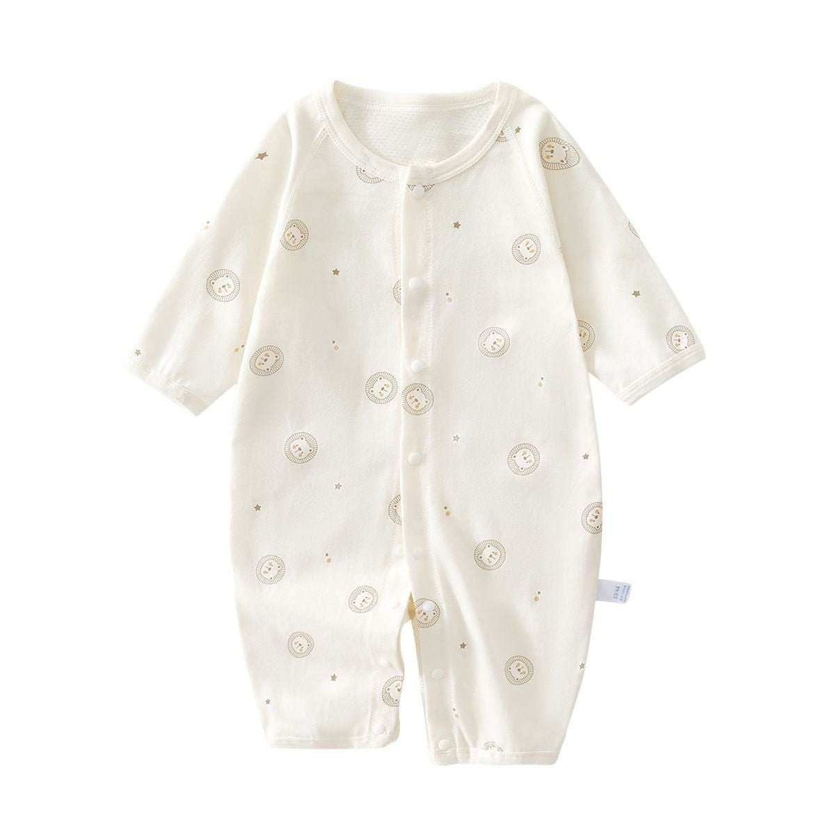Feather & Fawn breathable baby romper with full front snaps in cream fabric