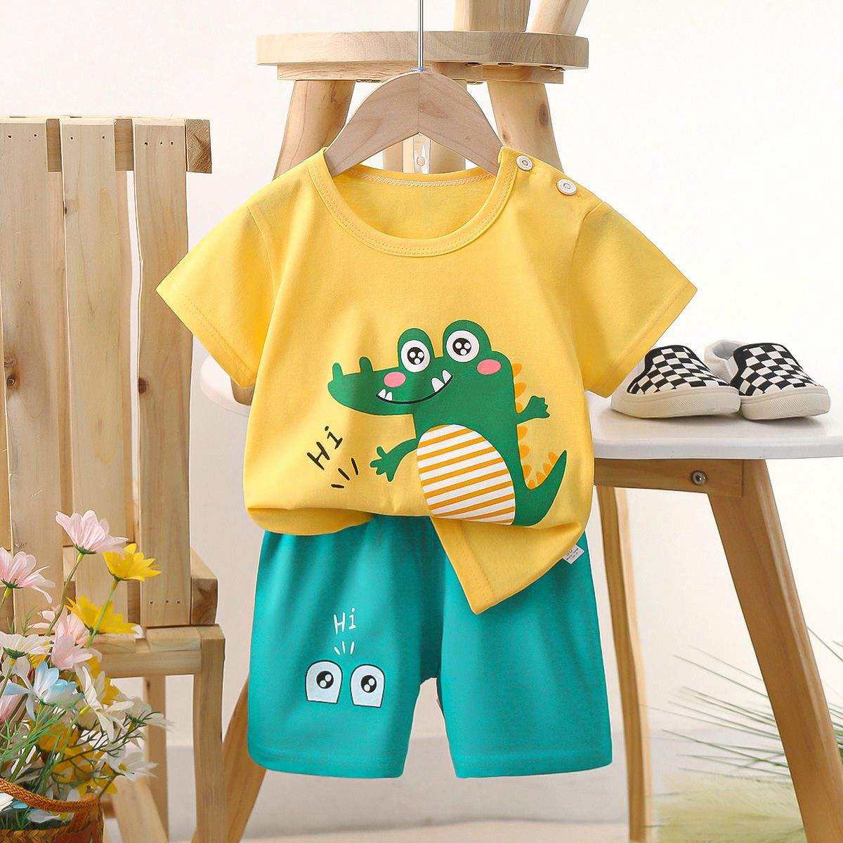 Feather & Fawn BreezePlay cotton baby clothes tee and shorts set