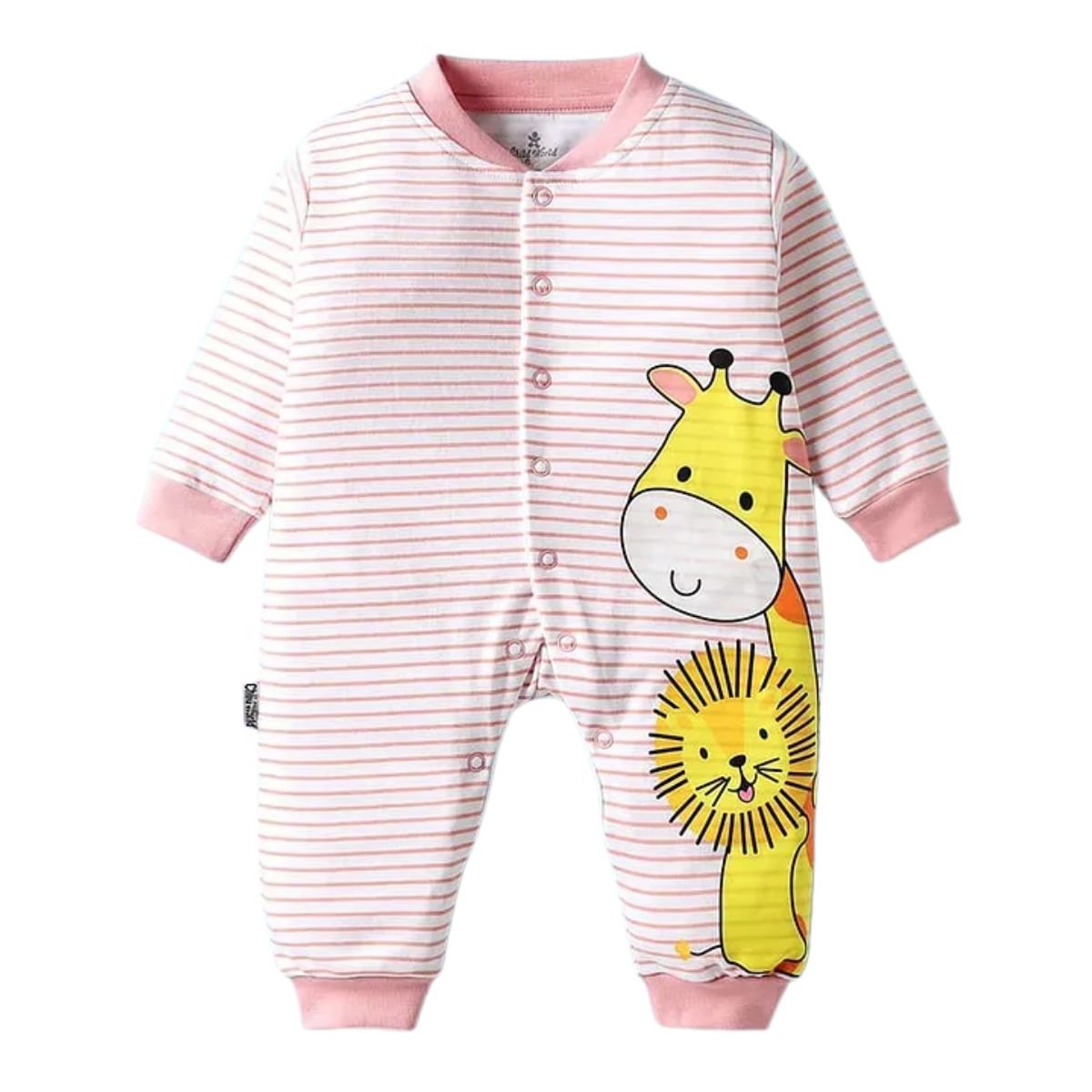 Feather & Fawn Child World Interlock Knit Full - Sleeve Striped Romper | Giraffe & Lion Print Baby Clothes