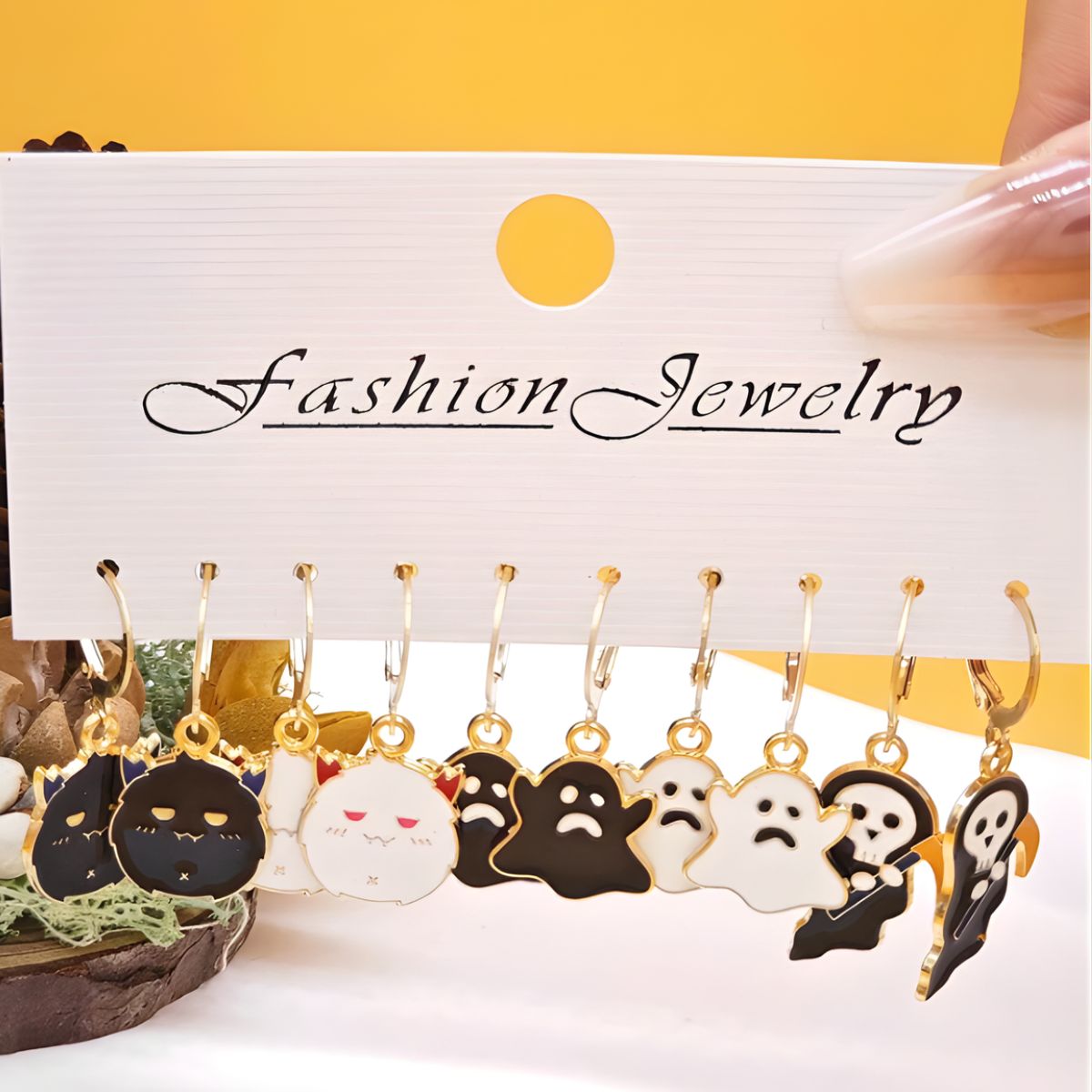 Feather & Fawn Halloween Alloy Earrings | Random Spooky Pair (Pumpkin, Bat, Ghost & Cat Designs) Halloween