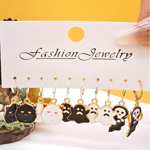 Feather & Fawn Halloween Alloy Earrings | Random Spooky Pair (Pumpkin, Bat, Ghost & Cat Designs) Halloween