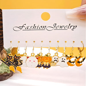 Feather & Fawn Halloween Alloy Earrings | Random Spooky Pair (Pumpkin, Bat, Ghost & Cat Designs) Halloween