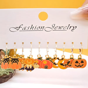 Feather & Fawn Halloween Alloy Earrings | Random Spooky Pair (Pumpkin, Bat, Ghost & Cat Designs) Halloween